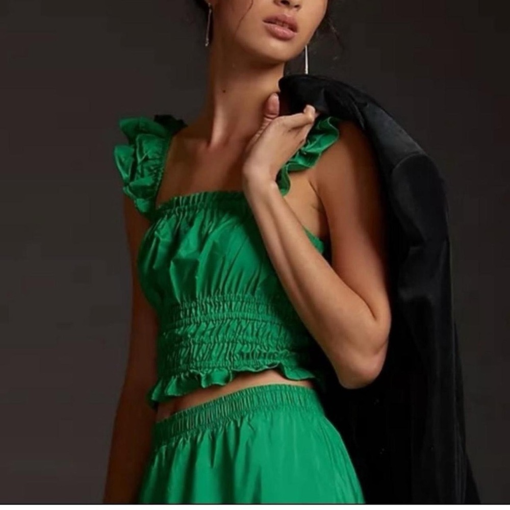 Pilcro Emerald Green Smocked Crop Top